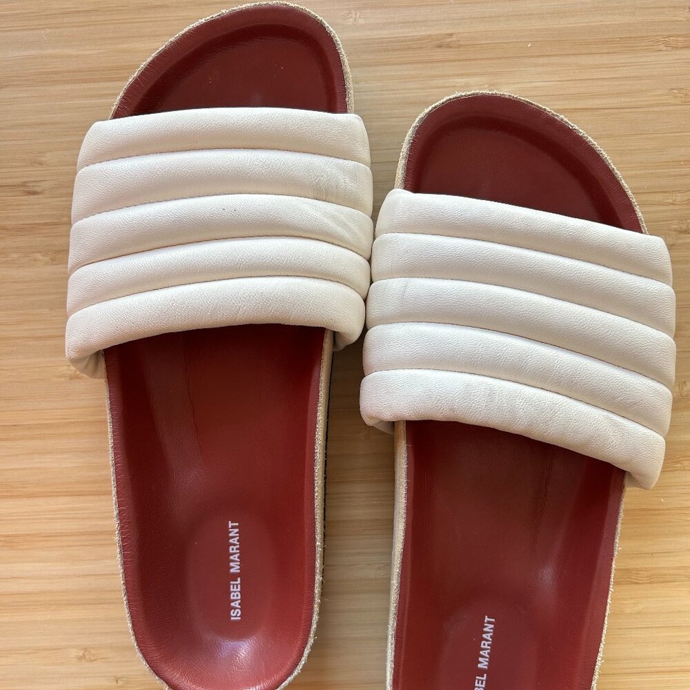 Excellent condition Isabel Marant Hellea Quilted Leather Slides White